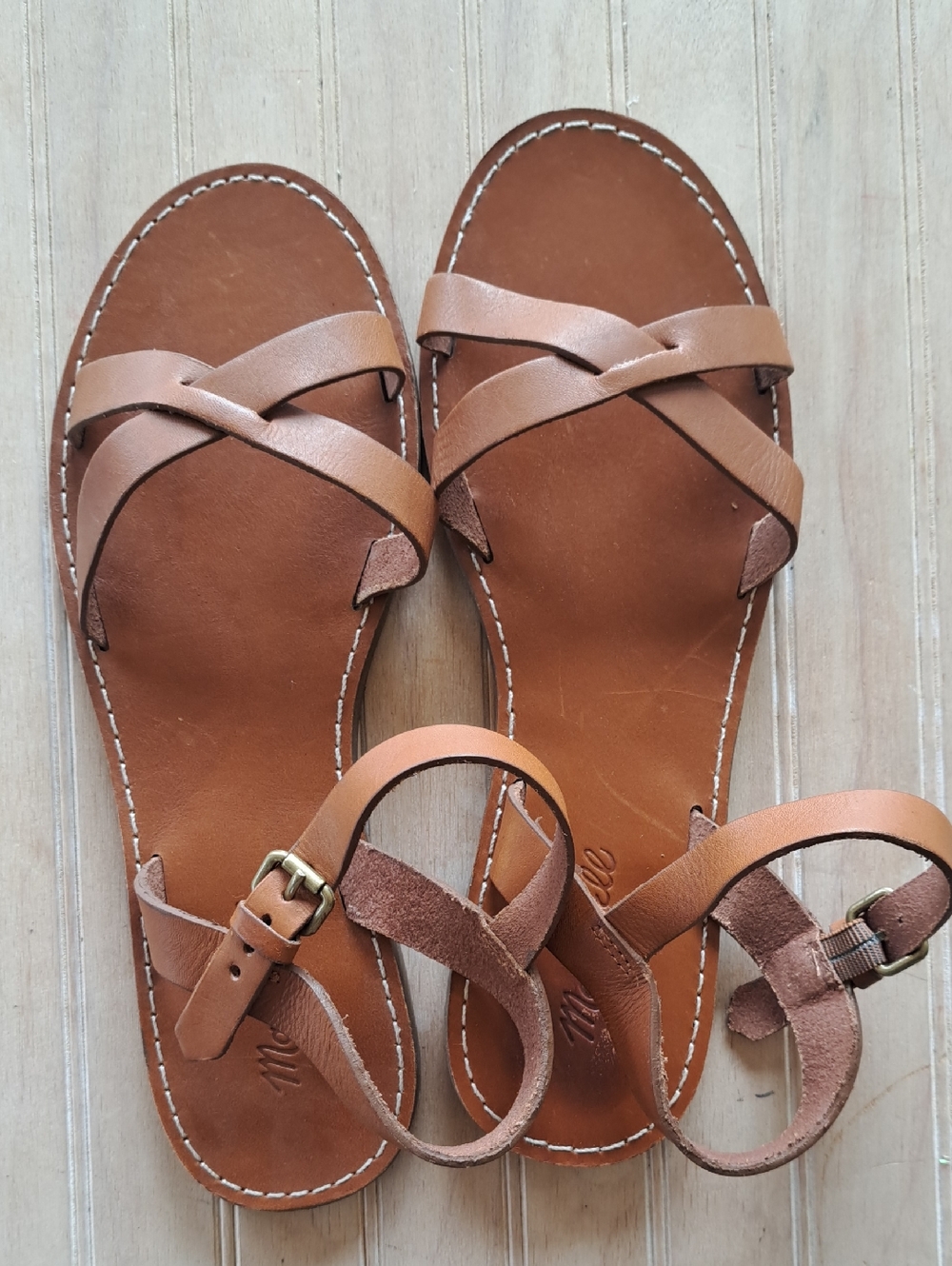 Madewell Leather Crisscross Ankle Strap Flat Sandals Brown Casual Boho Classic